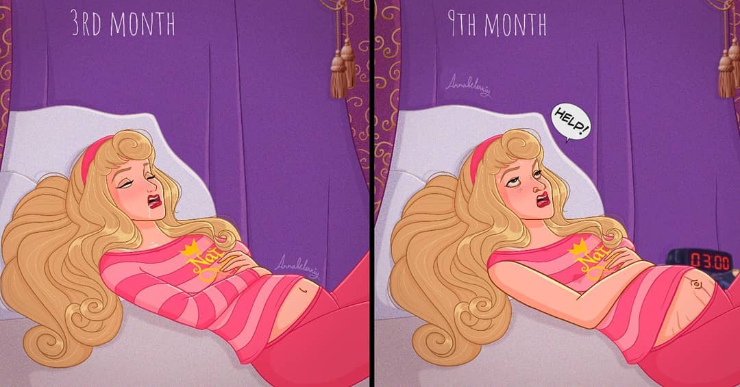 Вот как бы выглядели принцессы Disney во время беременности и после родов